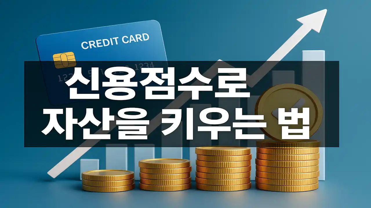 신용카드와 동전이 놓여 있고 신용점수 향상을 통한 자산관리 방법을 설명하는 썸네일